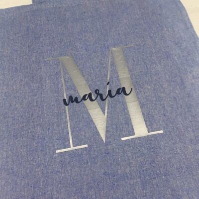 Bolsa tote azul con tu nombre