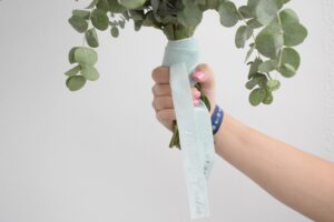 Cinta ramo de novia azul plata
