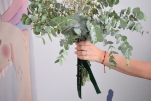 Cinta ramo de novia verde plata