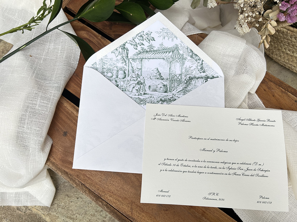 Invitación Toile de Jouy Verde