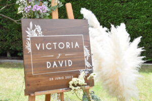 Cartel madera cuadrado flores