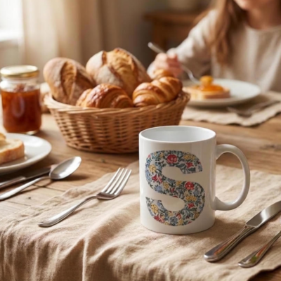 Taza personalizada flores azul