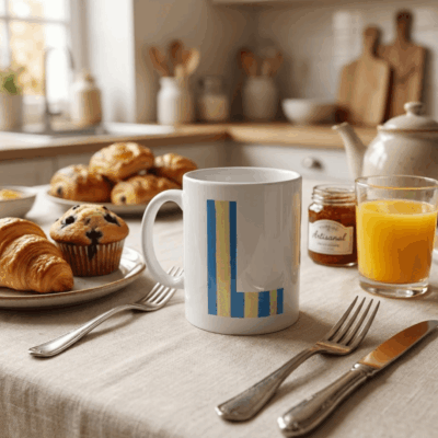 Taza personalizada rayas azul y amarilla