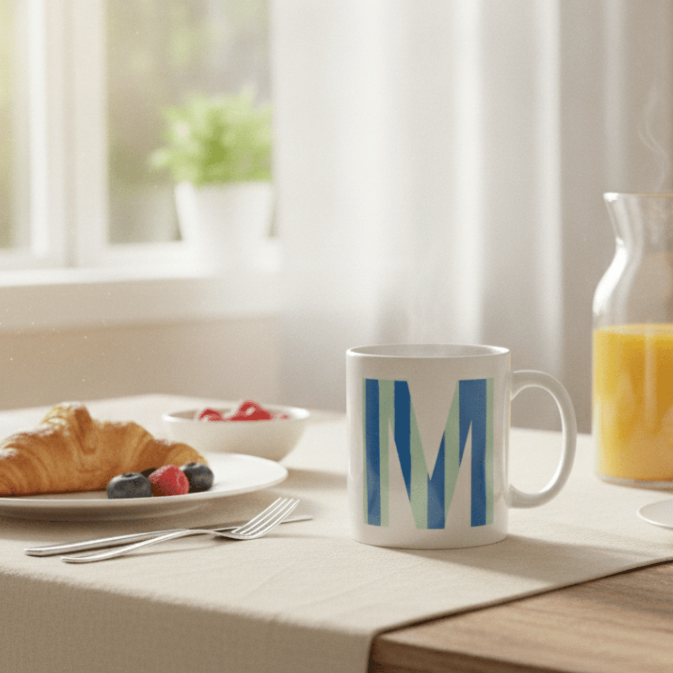 Taza personalizada rayas azul y verde