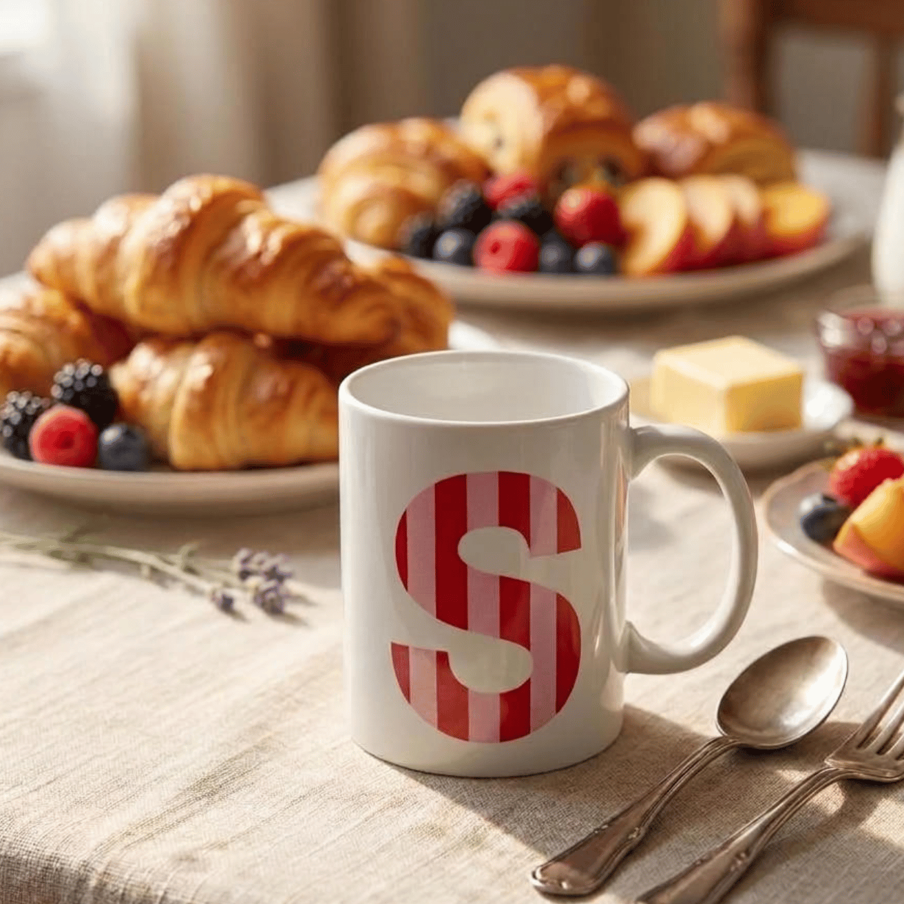 Taza personalizada rayas roja y rosa