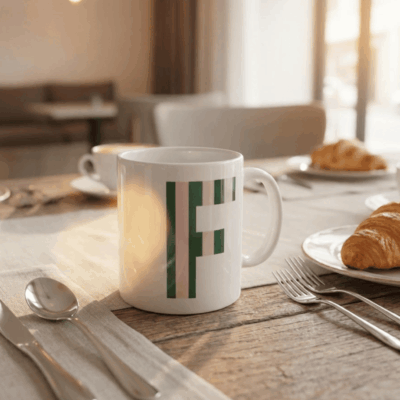 Taza personalizada rayas verde y rosa